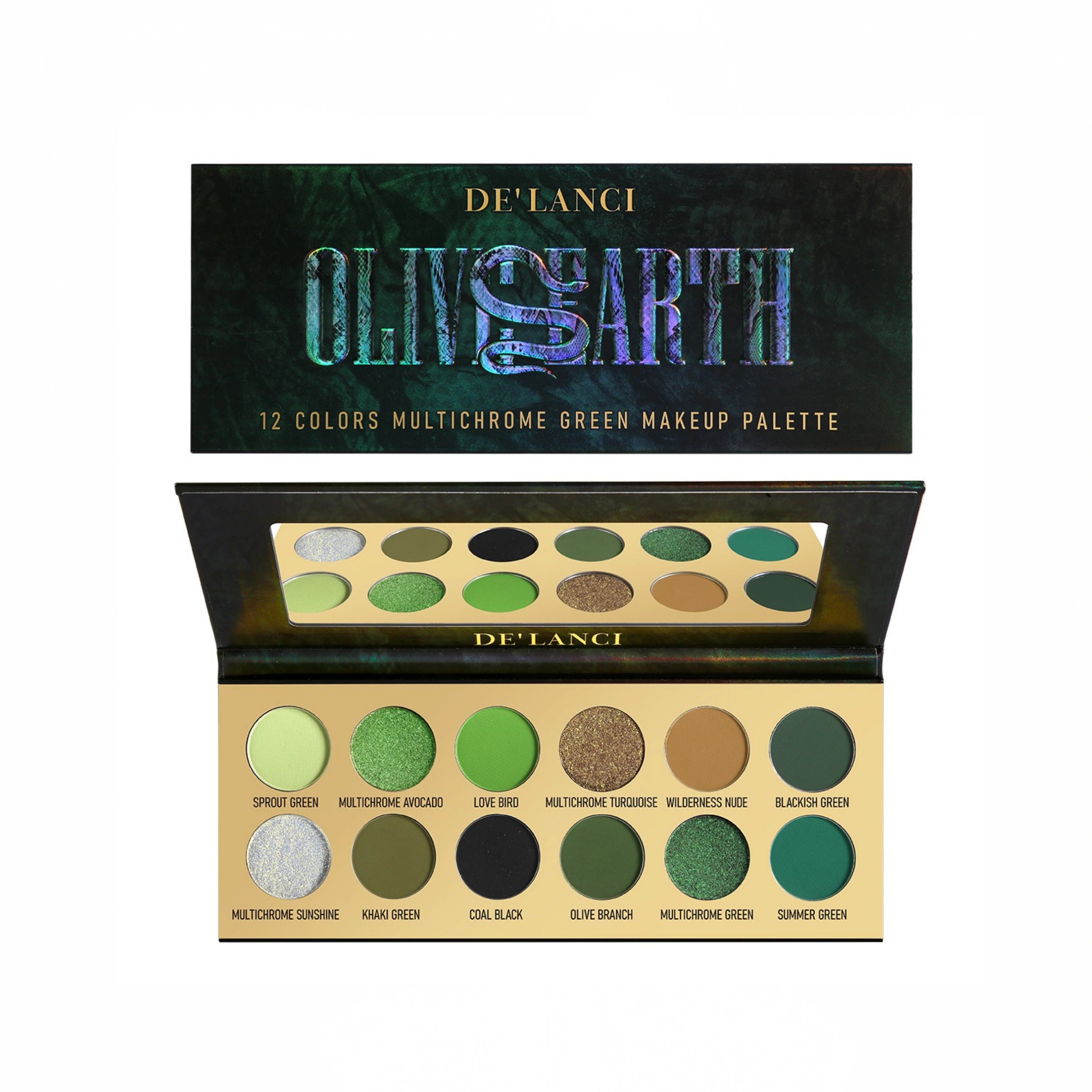 DE'LANCI Olive Earth 12 Colors Multichrome Green Makeup Palette 18.8g