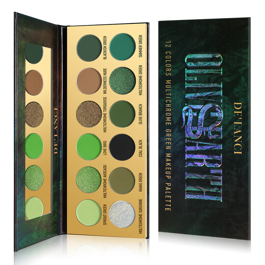 DE'LANCI Olive Earth 12 Colors Multichrome Green Makeup Palette 18.8g