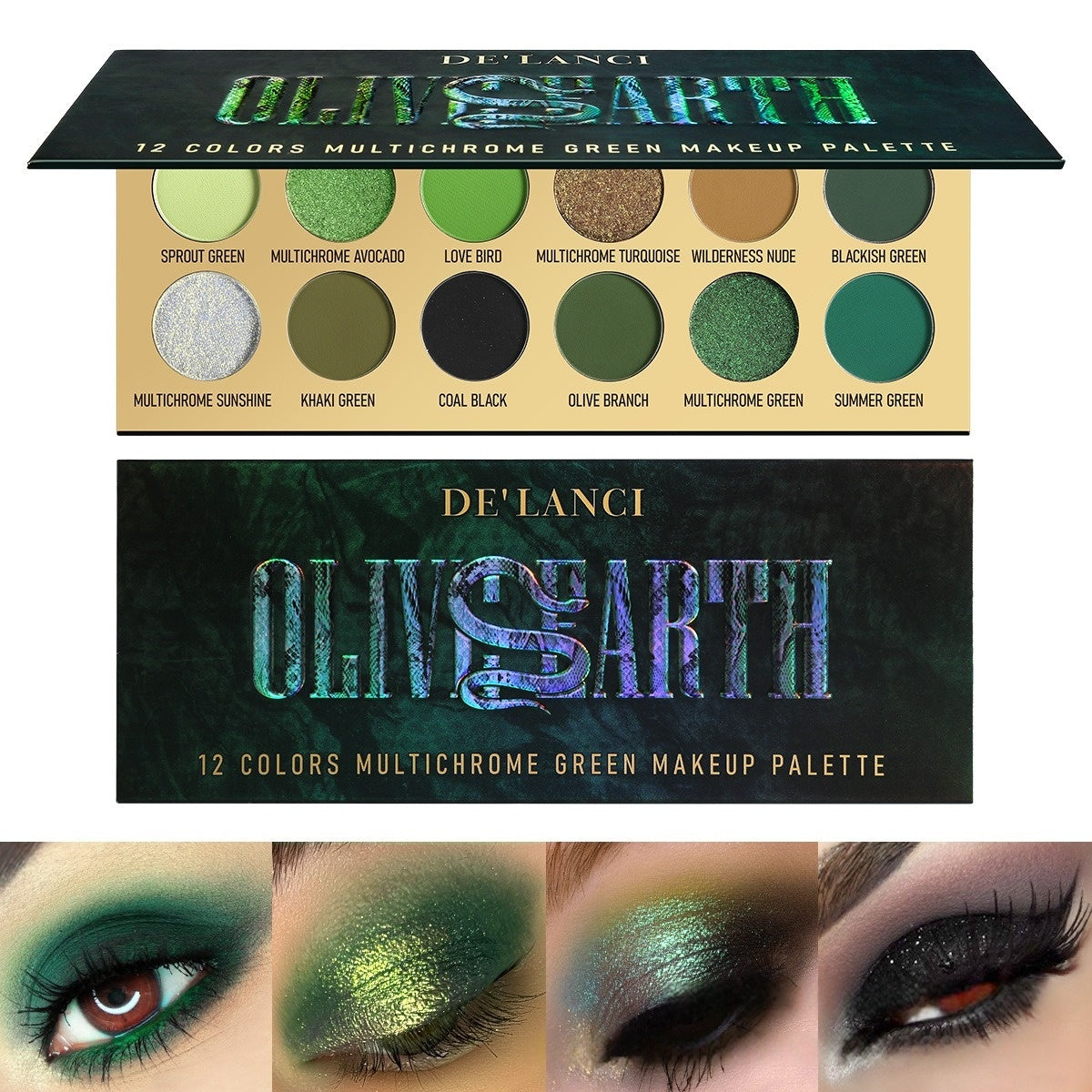 DE'LANCI Olive Earth 12 Colors Multichrome Green Makeup Palette 18.8g