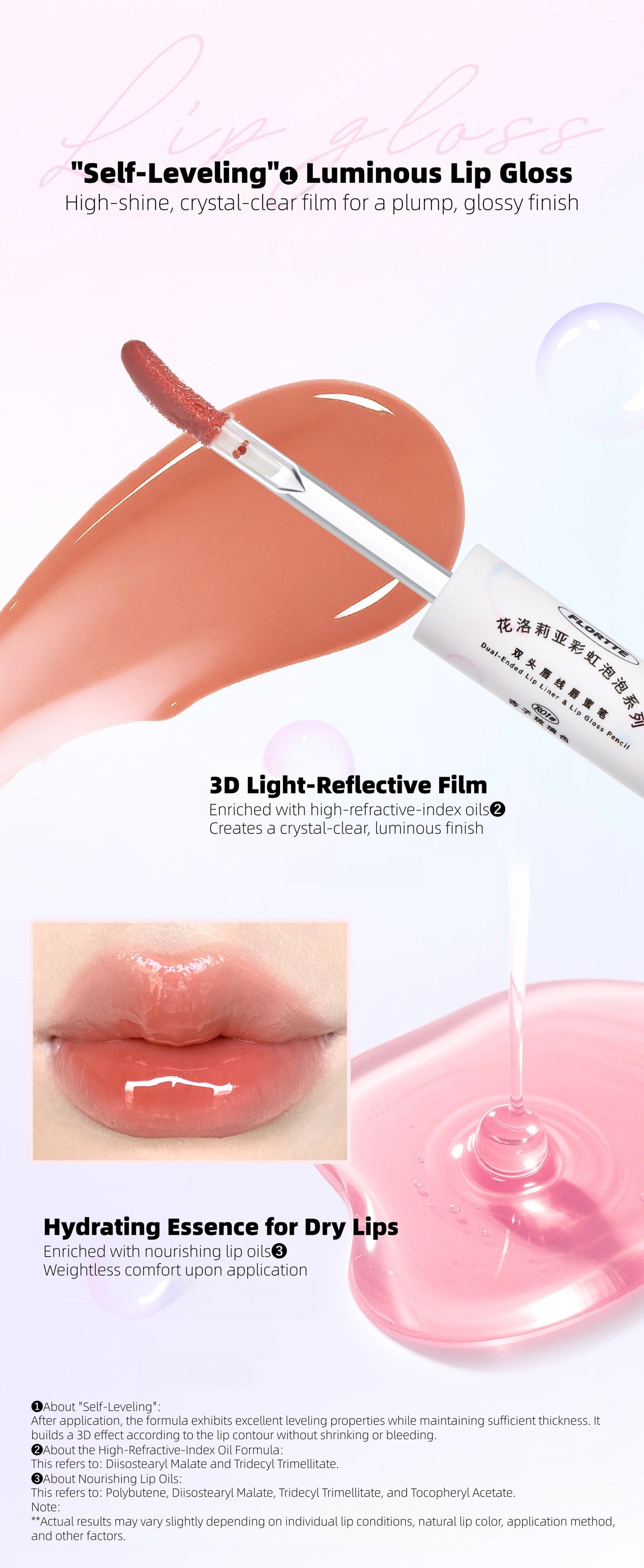 Flortte - Rainbow Bubble Double-Ended Lip Liner n Lip Gloss Pencil 2.8g