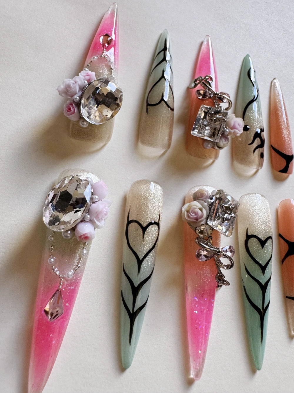 Summer Darling Hand Drawn Cat Eye Gradient Glittering Flowing Sand Nail Art