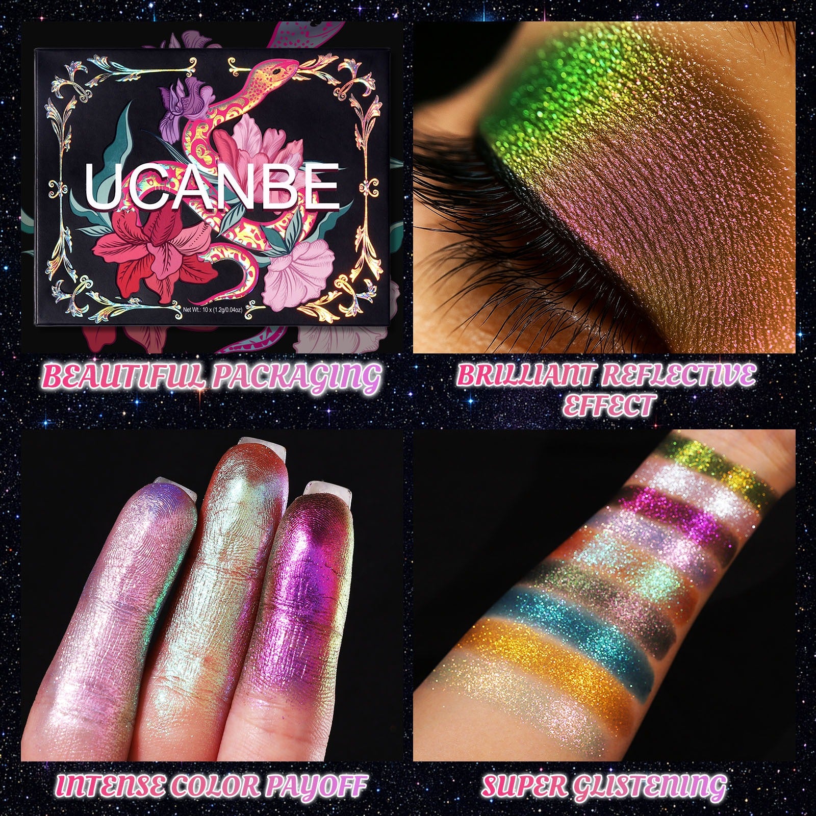 UCANBE 10 Colors Chameleon Eyeshadow Palette Solar Python 7g